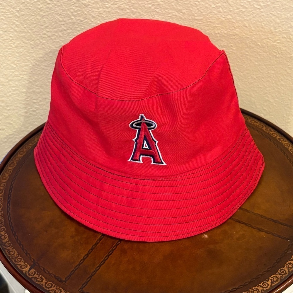 ANGELS Anaheim Red Blue Reversible Yakult Embroidered Bucket Hat One Size-Unisex